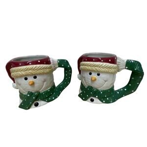 Pair of Yankee Candle Snowman Christmas Coffee Mugs 16oz Great Condition
